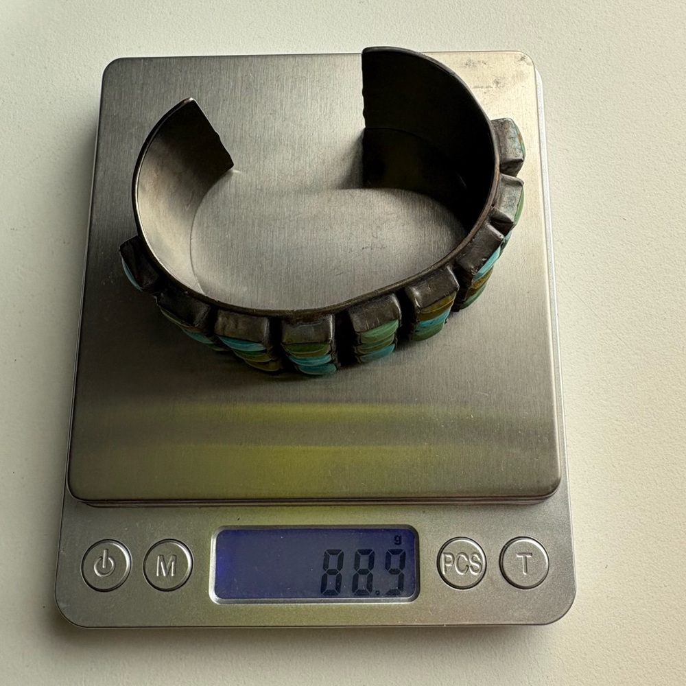 Sterling Silver Zuni Mid Century Mod Square Turquoise Petit Point Row Grid Cuff - Picture 12 of 15